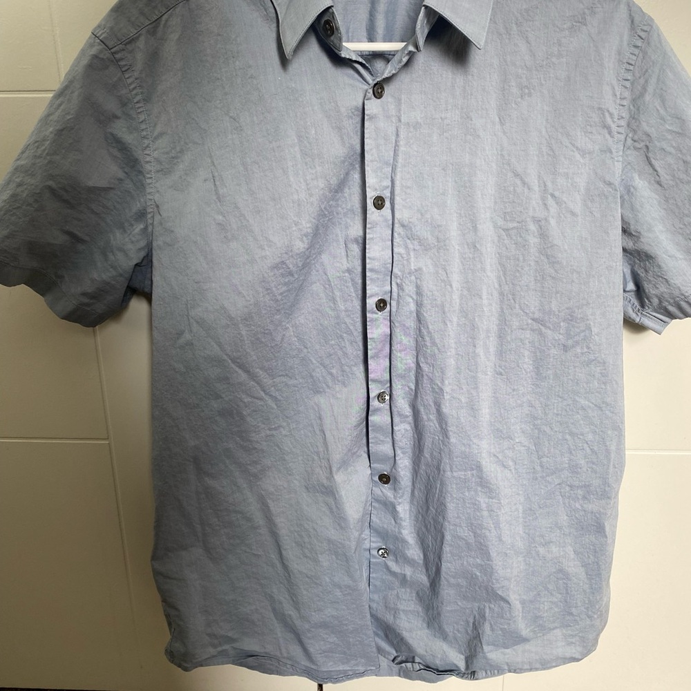 Men's Blue Button Up Short Sleeve Shirt